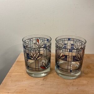 Frank Lloyd Wright Waterlillies design glass tumblers/old fashioned 14Oz